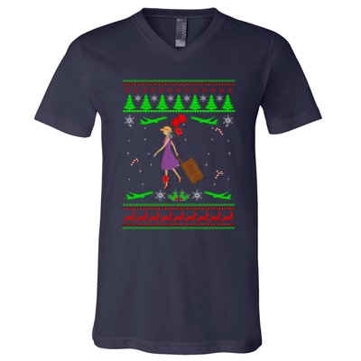 Stewardess Ugly Christmas V-Neck T-Shirt