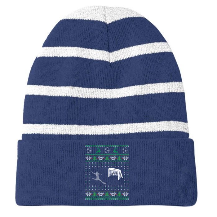 Soccer Ugly Christmas Striped Beanie with Solid Band