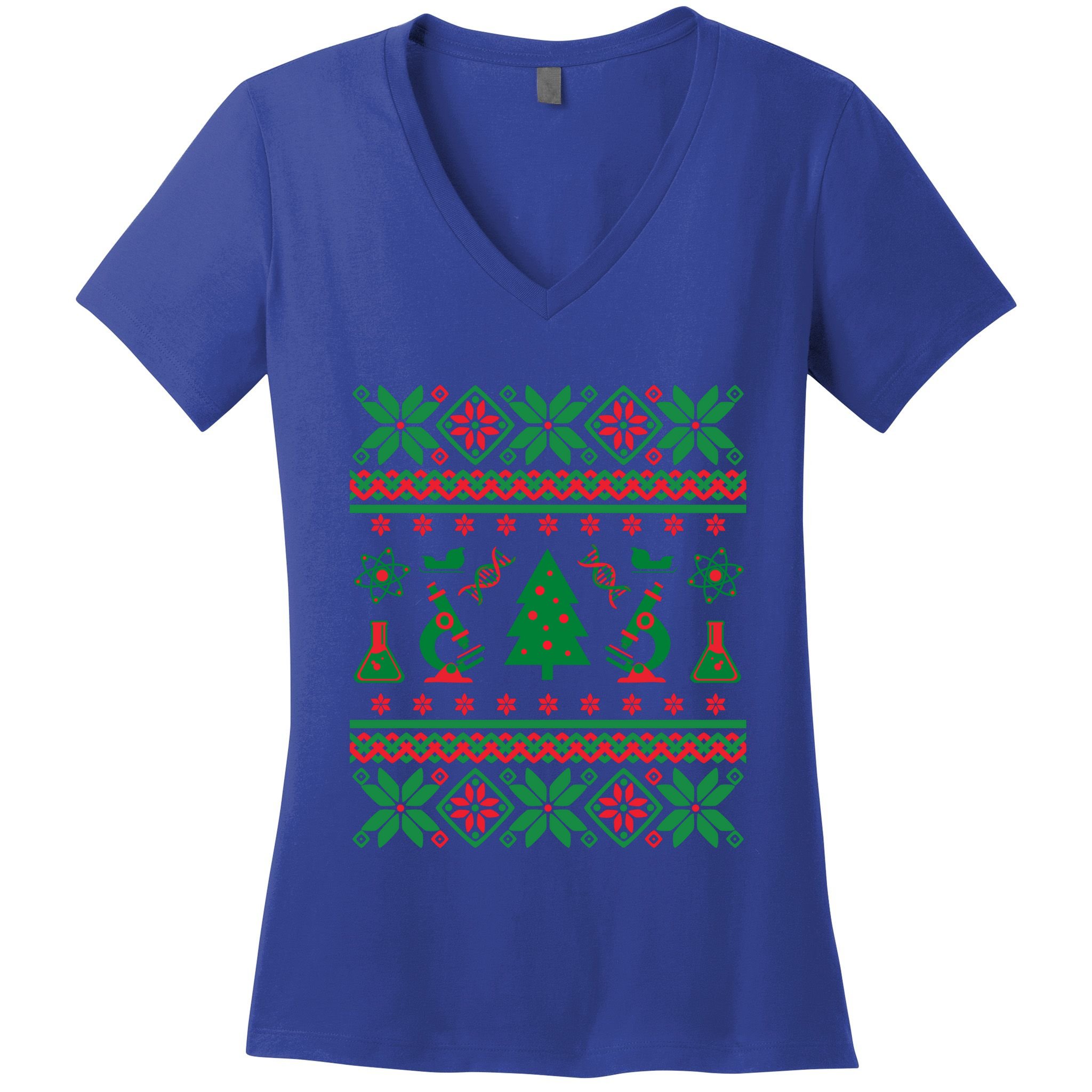 Science Ugly Christmas Sweater Dna Chemistry Biology Pcr Cute Gift Women's V-Neck T-Shirt