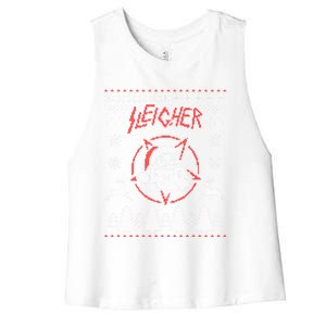 Sleigher Ugly Christmas Graphic Santa Metal Print Gift Women's Racerback Cropped Tank