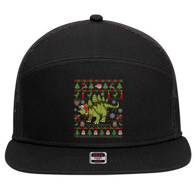 Stegosaurus Ugly Christmas Dinosaur Dino Gift 7 Panel Mesh Trucker Snapback Hat