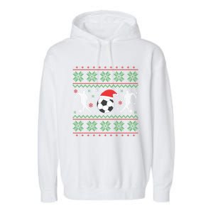 Soccer Ugly Christmas Funny Xmas Soccer Gift Garment-Dyed Fleece Hoodie