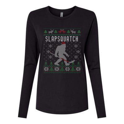 Slapsquatch Ugly Christmas Hockey Sasquatch Bigfoot Womens Cotton Relaxed Long Sleeve T-Shirt