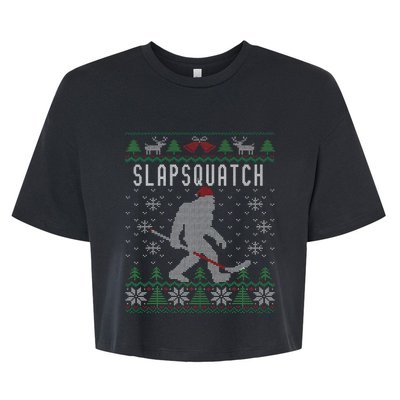 Slapsquatch Ugly Christmas Hockey Sasquatch Bigfoot Bella+Canvas Jersey Crop Tee