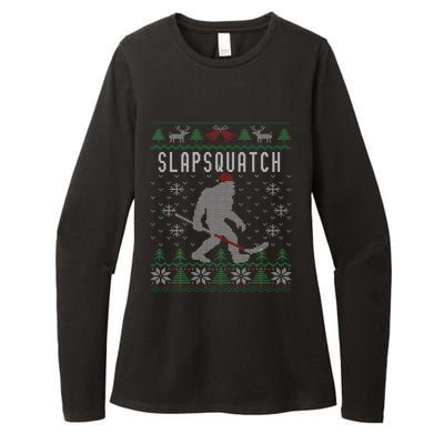 Slapsquatch Ugly Christmas Hockey Sasquatch Bigfoot Womens CVC Long Sleeve Shirt