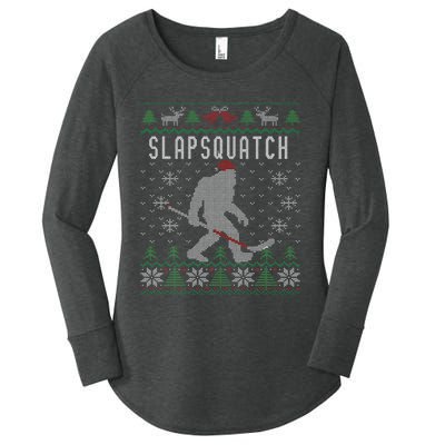 Slapsquatch Ugly Christmas Hockey Sasquatch Bigfoot Women's Perfect Tri Tunic Long Sleeve Shirt