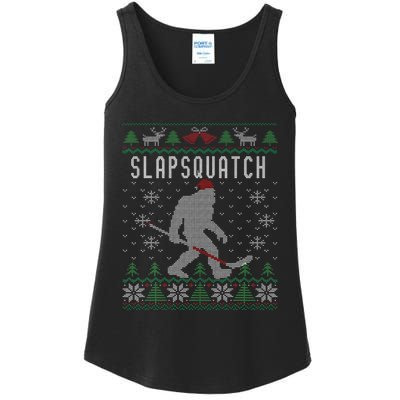 Slapsquatch Ugly Christmas Hockey Sasquatch Bigfoot Ladies Essential Tank