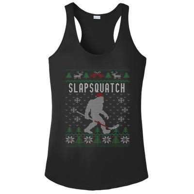 Slapsquatch Ugly Christmas Hockey Sasquatch Bigfoot Ladies PosiCharge Competitor Racerback Tank