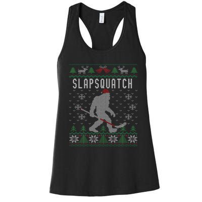 Slapsquatch Ugly Christmas Hockey Sasquatch Bigfoot Women's Racerback Tank