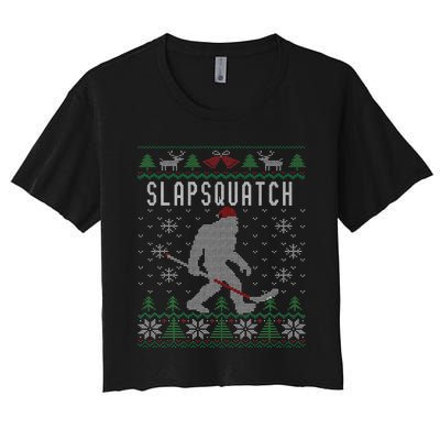 Slapsquatch Ugly Christmas Hockey Sasquatch Bigfoot Women's Crop Top Tee