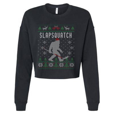 Slapsquatch Ugly Christmas Hockey Sasquatch Bigfoot Cropped Pullover Crew