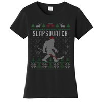 Slapsquatch Ugly Christmas Hockey Sasquatch Bigfoot Women's T-Shirt