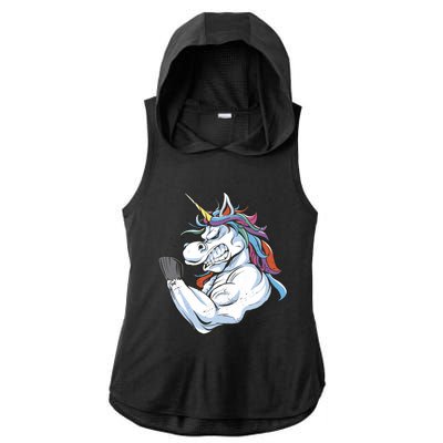 Strong Unicorn Creature Ladies PosiCharge Tri-Blend Wicking Draft Hoodie Tank