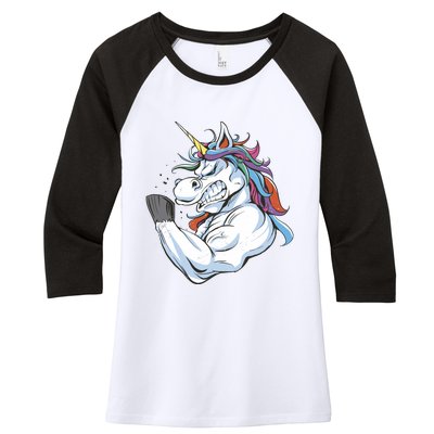 Strong Unicorn Creature Women's Tri-Blend 3/4-Sleeve Raglan Shirt