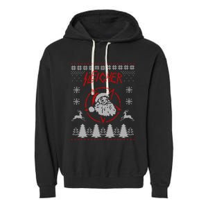 Sleigher Ugly Christmas graphic Santa Metal print Garment-Dyed Fleece Hoodie