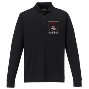 Sleigher Ugly Christmas graphic Santa Metal print Performance Long Sleeve Polo