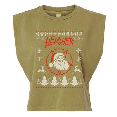 Sleigher Ugly Christmas graphic Santa Metal print Garment-Dyed Women's Muscle Tee