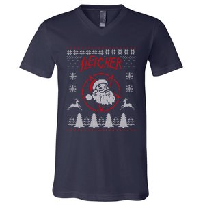 Sleigher Ugly Christmas graphic Santa Metal print V-Neck T-Shirt