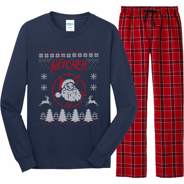 Sleigher Ugly Christmas graphic Santa Metal print Long Sleeve Pajama Set