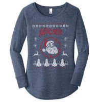 Sleigher Ugly Christmas graphic Santa Metal print Women's Perfect Tri Tunic Long Sleeve Shirt