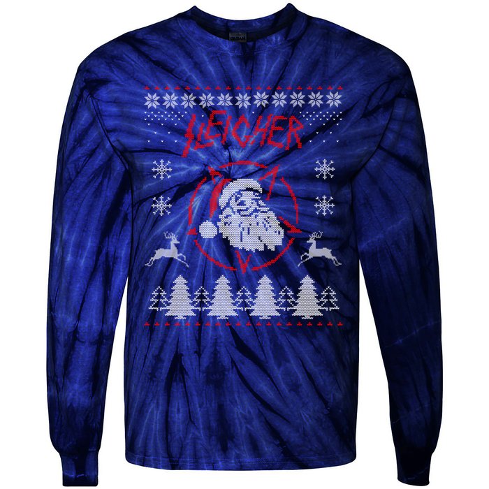 Sleigher Ugly Christmas graphic Santa Metal print Tie-Dye Long Sleeve Shirt