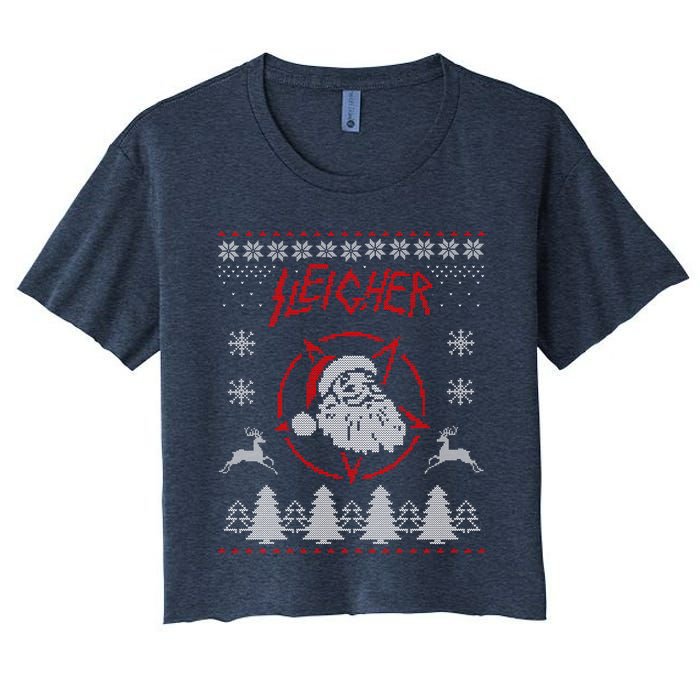 Sleigher Ugly Christmas graphic Santa Metal print Women's Crop Top Tee