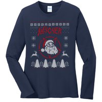 Sleigher Ugly Christmas graphic Santa Metal print Ladies Long Sleeve Shirt