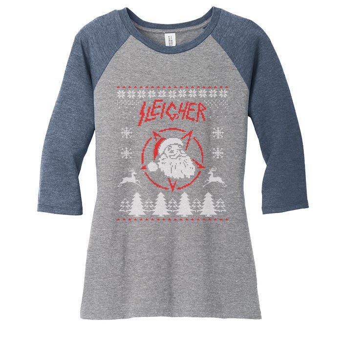 Sleigher Ugly Christmas graphic Santa Metal print Women's Tri-Blend 3/4-Sleeve Raglan Shirt