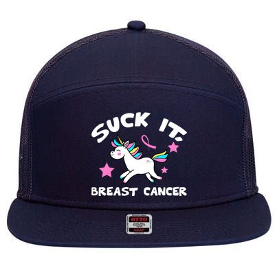 Suck It Breast Cancer unicorn 7 Panel Mesh Trucker Snapback Hat