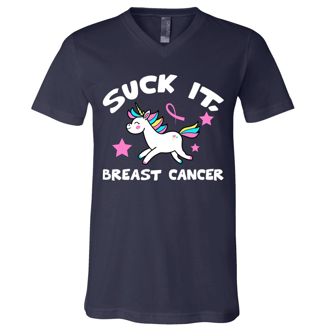 Suck It Breast Cancer unicorn V-Neck T-Shirt
