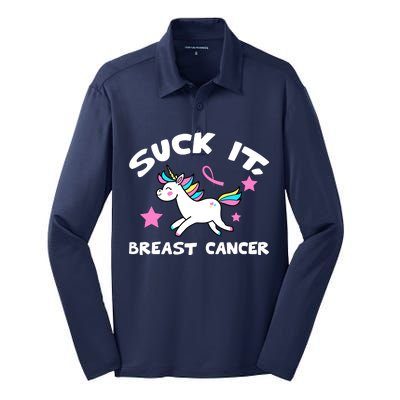 Suck It Breast Cancer unicorn Silk Touch Performance Long Sleeve Polo