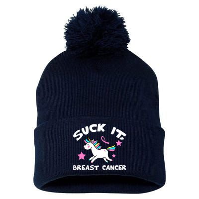 Suck It Breast Cancer unicorn Pom Pom 12in Knit Beanie