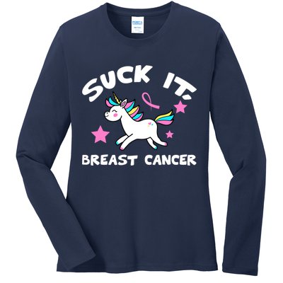 Suck It Breast Cancer unicorn Ladies Long Sleeve Shirt