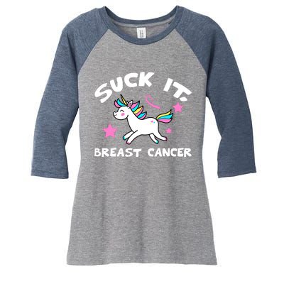 Suck It Breast Cancer unicorn Women's Tri-Blend 3/4-Sleeve Raglan Shirt