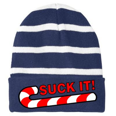 Suck It Candy Cane Striped Beanie with Solid Band