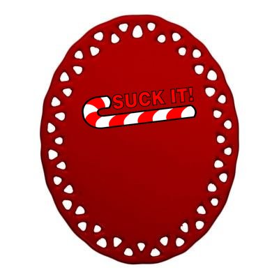 Suck It Candy Cane Ceramic Oval Ornament