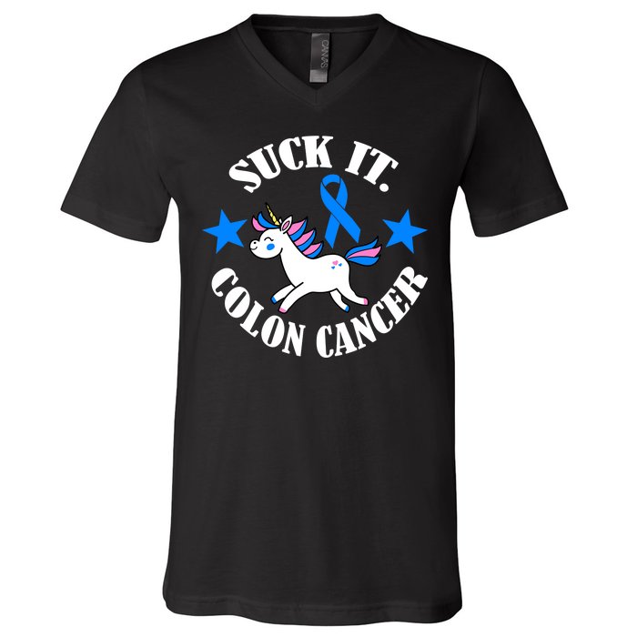 Suck It Colon Cancer V-Neck T-Shirt