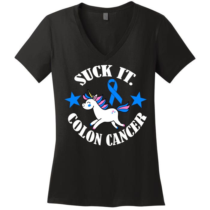 Suck It Colon Cancer Women's V-Neck T-Shirt