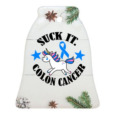 Suck It Colon Cancer Ceramic Bell Ornament