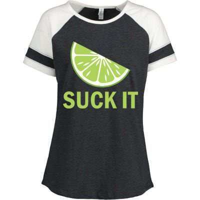 Suck It Funny Tequila Shot Enza Ladies Jersey Colorblock Tee