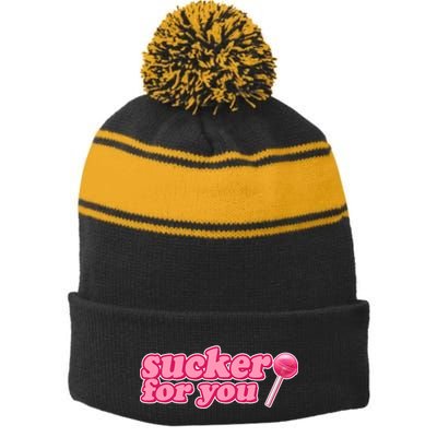 Sucker For You Lolipop Stripe Pom Pom Beanie