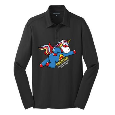 Super Unicorn Dad Gift Xmas Funny Gift Dad Dabbing Unicorn Gift Silk Touch Performance Long Sleeve Polo