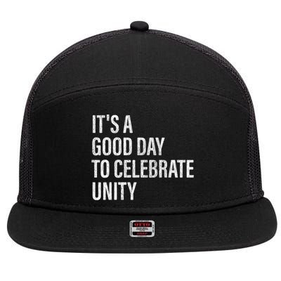 School Unity Day ItS A Good Day To Celebrate Unity Orange 7 Panel Mesh Trucker Snapback Hat