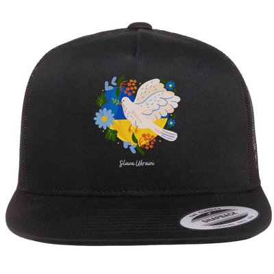 Slava Ukraini Dove Peace and Freedom Ukraine Support Flat Bill Trucker Hat