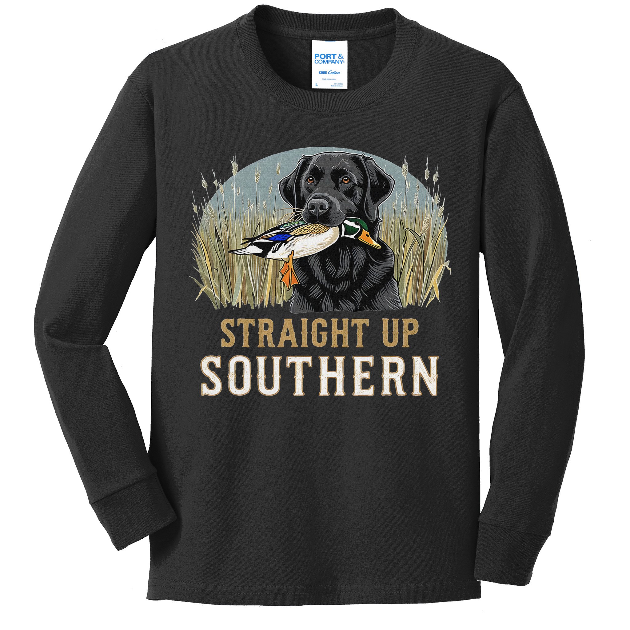 Straight Up Dog Hunting Duck Southern Hunting Kids Long Sleeve Shirt