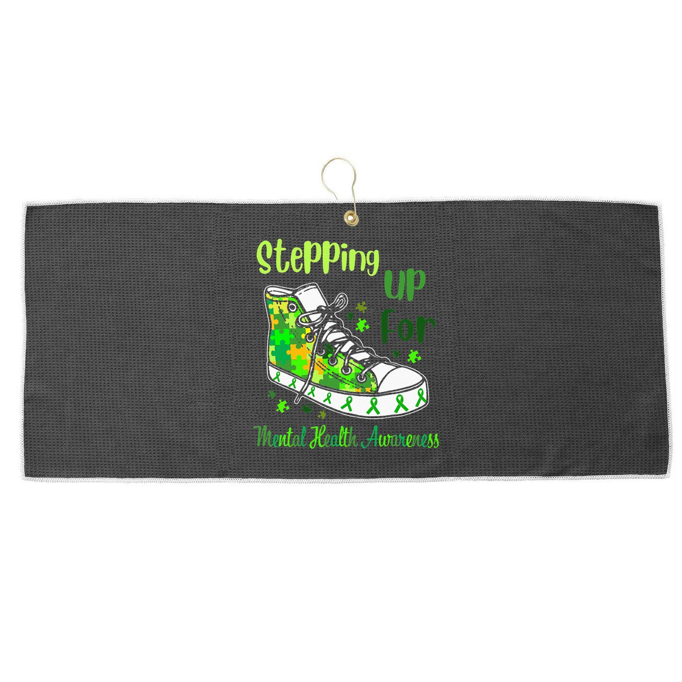 Stepping Up For Mental Health Awareness Shoes Large Microfiber Waffle Golf Towel
