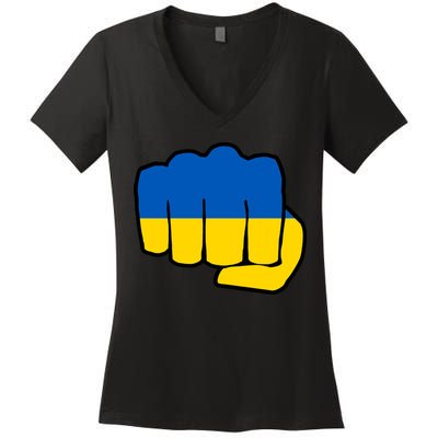 Support Ukraine Flag Fist Women's V-Neck T-Shirt