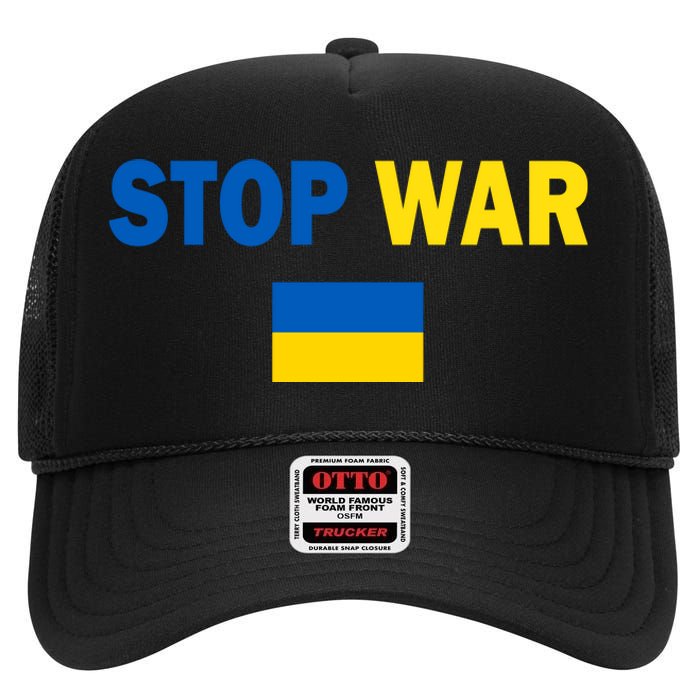 Support Ukraine Flag Stop War High Crown Mesh Back Trucker Hat