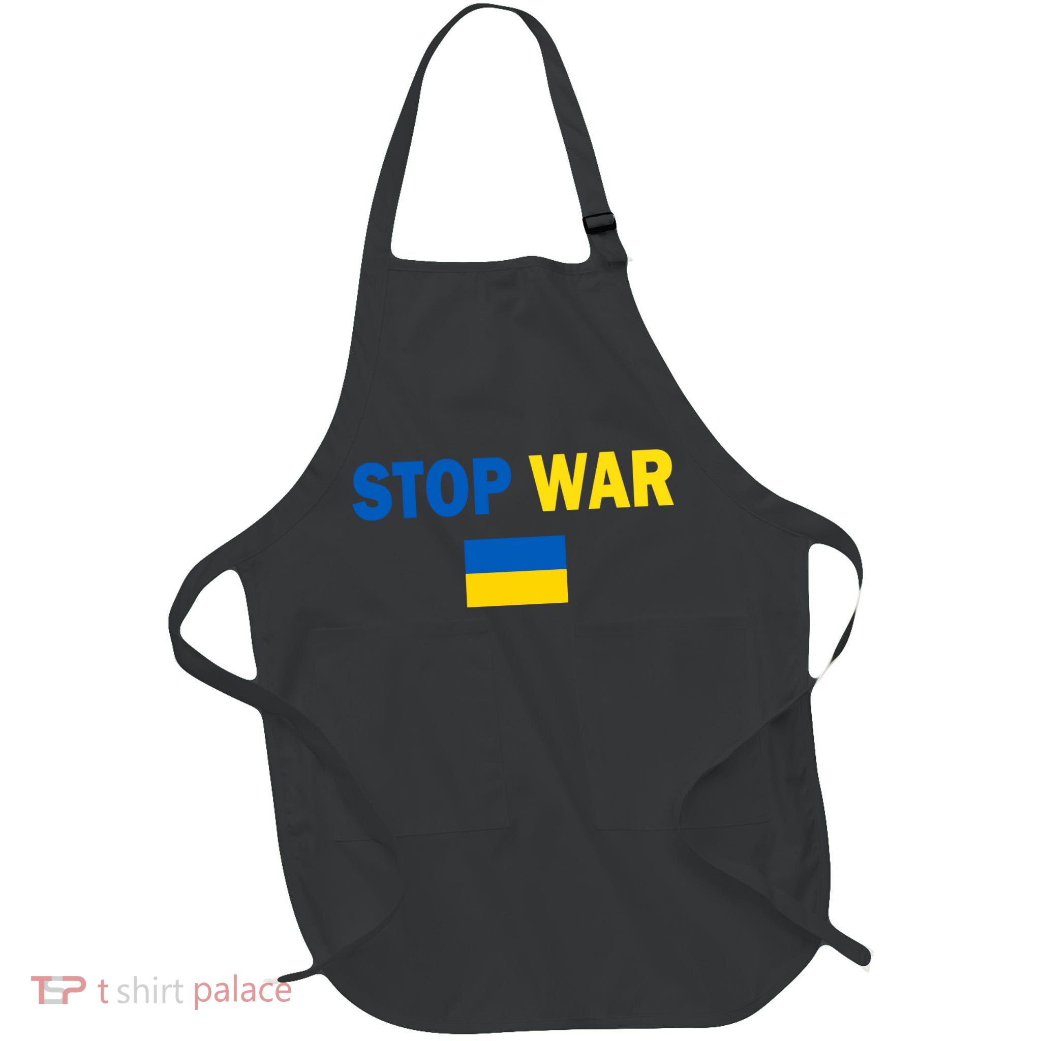 Support Ukraine Flag Stop War Full-Length Apron With Pockets