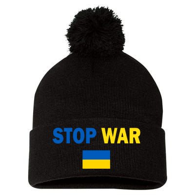 Support Ukraine Flag Stop War Pom Pom 12in Knit Beanie